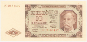 COLLECTION Polish Banknotes 1940 - 1948
POLSKA / POLAND / POLEN / POLOGNE / POLSKO

10 zlotys 1948 seria BC 

Złamane w pionie.Lucow 1253a (R1); ...