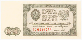 COLLECTION Polish Banknotes 1940 - 1948
POLSKA / POLAND / POLEN / POLOGNE / POLSKO

2 zlote 1948 seria BK 

Dwukrotnie złamany.&nbsp;Papier śwież...