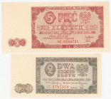 COLLECTION Polish Banknotes 1940 - 1948
POLSKA / POLAND / POLEN / POLOGNE / POLSKO

2 zlote 1948 seria CF i 5 zlotys 1948 seria BE - RARE 

Piękn...