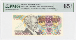 COLLECTION PRL banknotes
POLSKA / POLAND / POLEN / POLOGNE / POLSKO

2.000.000 zlotys 1992 seria B - KONSTYTUCYJNY, PMG 65 EPQ 

Wariant z prawid...