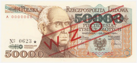 COLLECTION PRL banknotes
POLSKA / POLAND / POLEN / POLOGNE / POLSKO

SPECIMEN / WZOR. 50.000 zlotys 1989 seria A 

WZÓR / SPECIMEN, numeracja zer...