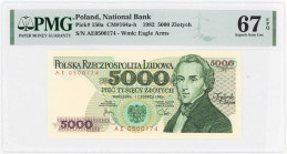 COLLECTION PRL banknotes
POLSKA / POLAND / POLEN / POLOGNE / POLSKO

5.000 zlotys 1982 seria AE, PMG 67 EPQ 

Wyśmienicie zachowany banknot w gra...