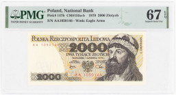 COLLECTION PRL banknotes
POLSKA / POLAND / POLEN / POLOGNE / POLSKO

2.000 zlotys 1979, seria AA, PMG 67 EPQ – WYŚMIENITY 

Poszukiwana przez kol...