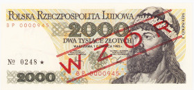 COLLECTION PRL banknotes
POLSKA / POLAND / POLEN / POLOGNE / POLSKO

SPECIMEN / WZOR. 2.000 zlotys 1982 seria BP 

WZÓR / SPECIMEN, dodatkowa num...