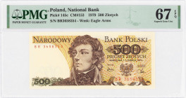 COLLECTION PRL banknotes
POLSKA / POLAND / POLEN / POLOGNE / POLSKO

500 zlotys 1979, seria BR, PMG 67 EPQ 

Wyśmienicie zachowany banknot w grad...
