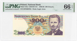 COLLECTION PRL banknotes
POLSKA / POLAND / POLEN / POLOGNE / POLSKO

200 zlotys 1986 seria DF, PMG 66 EPQ 

Wyśmienicie zachowany banknot w gradi...