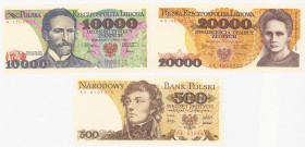 COLLECTION PRL banknotes
POLSKA / POLAND / POLEN / POLOGNE / POLSKO

500 zlotys 1976 seria AK, 10.000 zlotys 1987 seria A i 20.000 zlotys 1989 seri...