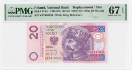 COLLECTION Polish Banknotes since 1990
POLSKA / POLAND / POLEN / POLOGNE / POLSKO

20 zlotys 1994 seria zastępcza YB, PMG 67 EPQ 

Rzadka seria z...