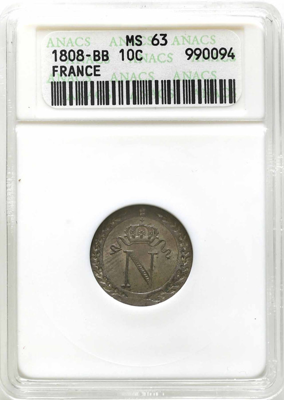 France
France, Napoleon Bonaparte (1804-1815). 10 centimes 1808 BB, Strasbourg ...