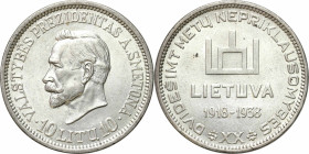 Latvia / Lithuania / Estonia
Lithuania. 10 lit 1938, Smetona - RARE 

Wybite na 20. rocznicę niepodległości.Rzadka moneta w bardzo ładnym stanie za...