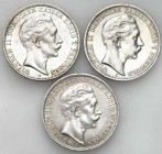 Germany
Germany, Prussia. 3 Mark 1909, 1912 A, Berlin, set of 3 coins 

Monety około stanu 3.AKS 141; Jaeger 112

Details: 3 x 16,71 g Ag 
Condi...