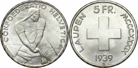 Switzerland
Switzerland. 5 francs 1939, Bern, Battle of Laupen - RARE 

Nakład 30.600 sztuk. Rzadszy typ monety.Pięknie zachowane.KM42; HMZ1223

...