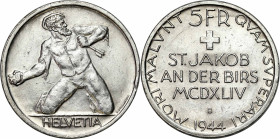 Switzerland
 Switzerland 5 Francs 1944 B, St. Jacob 

Drobne rysy w polu.KM# 45

Details: 15,01 g Ag 
Condition: 2 (EF)
