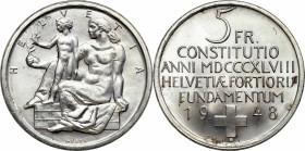 Switzerland
Switzerland, 5 francs 1948 B, Bern 

Wybite na 100 rocznicę utworzenia Konfederacji.Pięknie zachowaneKM 48

Details: 15,00 g Ag 
Con...