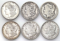 USA (United States of America)
USA / United States. Dollar 1890 - 1921, set of 6 

Monety w przedziale od 3 do 4, różne mennice, łącznie 6 sztuk.KM...
