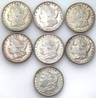 USA (United States of America)
USA / United States. Dollar 1882 - 1921, set of 7 

Monety w przedziale od 3+ do 3-, różne mennice, łącznie 7 sztuk....