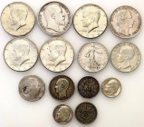 USA (United States of America)
World - USA / United States, Germany, Hungary, Yugoslavia, France, set of 14 silver coins 

Zróżnicowany zestaw mone...