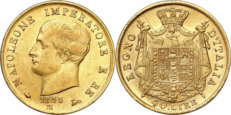 Italy
Italy. Napoleon I (1805-1814). 40 lire 1813 M, Milan 

Odmiana z grotam...