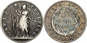 Italy
Italy, 5 francs L'an 10 (1801), Turin - RARE 

Rzadki typ monety w przyzwoitym stanie zachowania.KM 4

Details: 24,71 g Ag 
Condition: 3 (...