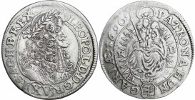 Ungarn
Hungary. Leopold I (16581705). 15 kreuzer 1690, Kremnica 

Obiegowy egzemplarz.Herinek 1061

Details: 6,10 g Ag 
Condition: 3 (VF)
