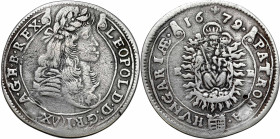 Ungarn
Hungary, Leopold I (16581705). 15 kreuzer 1679 KB, Kremnica 

Ciemna patyna.&nbsp;Huszár 1425, Herinek 1046

Details: 5,48 g Ag 
Conditio...