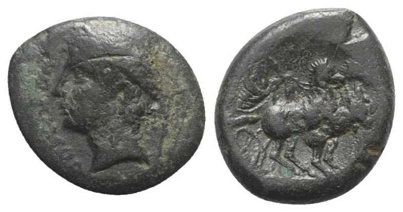 Samnium, Aesernia, c. 263-240 BC. Æ (19mm, 6.45g, 2h). Head of Vulcan l., wearin...