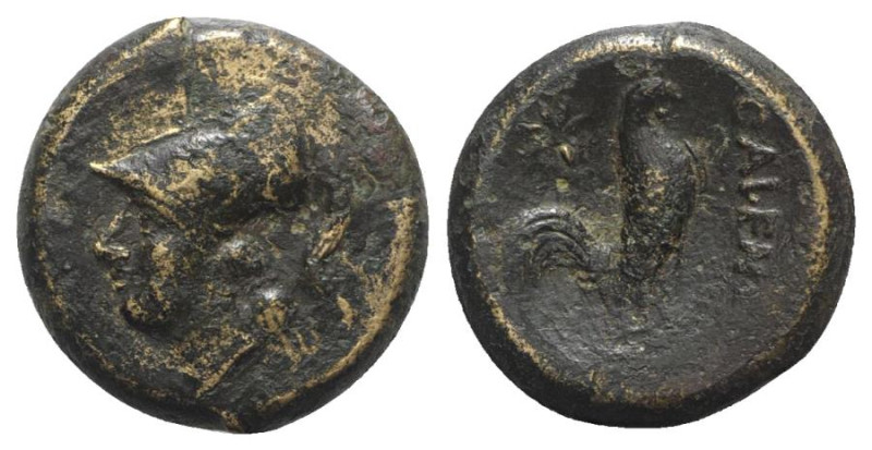 Campania, Cales, c. 265-240 BC. Æ (18mm, 5.33 g, 11h). Helmeted head of Athena l...