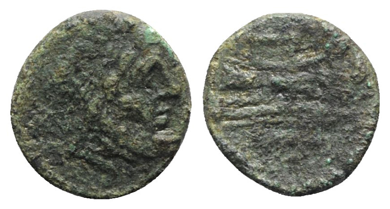 Northern Lucania, Paestum, c. 2nd century BC. Æ Semis (14mm, 3.48g, 6h). Laureat...