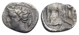 Sicily, Panormos as Ziz, c. 405-380 BC. AR Litra (10.5mm, 0.53g, 12h). Horned male head l.; grain behind. R/ Forepart of a man-headed bull r. SNG Cope...