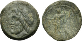 Sicily, Panormos, c. 2nd-1st century BC. Æ (20mm, 4.07g, 7h). Laureate head of Zeus l. R/ Warrior standing l., r. hand extended, holding spear in l., ...
