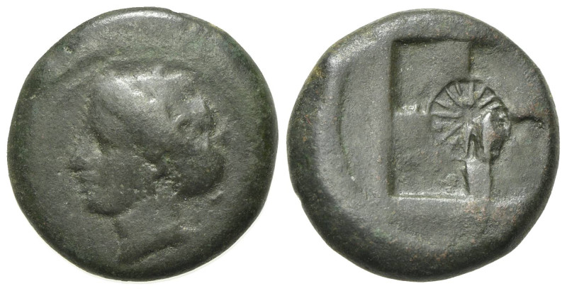 Sicily, Syracuse, 405-375 BC. Æ Hemilitron (17mm, 4.91g). Head of nymph l., hair...