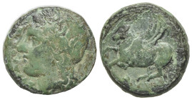 Sicily, Syracuse, 344-317 BC. Æ (17.5mm, 5.31g, 11h). Laureate head of Apollo l. R/ Pegasos flying l. CNS II, 85; SNG ANS -; HGC 2, 1486. Green patina...