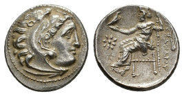 Kings of Macedon, Alexander III ‘the Great' (336-323 BC). AR Drachm (17,6 mm, 4,24 g). Lampsakos, c. 328/5-323 BC. Head of Herakles r., wearing lion s...