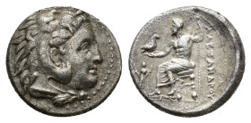 Kings of Macedon, Alexander III ‘the Great' (336-323 BC). AR Drachm (16,9 mm, 4,20 g). Lampsakos, c. 328/5-323. Head of Herakles r., wearing lion skin...