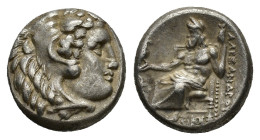 Kings of Macedon, Alexander III ‘the Great' (336-323 BC). AR Drachm (15,5 mm, 4,25 g). Lampsakos. Head of Herakles to right, wearing lion skin headdre...