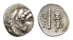 Kings of Macedon, Antigonos I Monophthalmos (Strategos of Asia, 320-306/5 BC). AR Sixth Unit - Obol (8mm, 0.58). Babylon. Head of Herakles to right, w...
