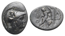 Kings of Macedon. Antigonos II Gonatas (277/6-239 BC). Æ (22mm, 5.19g, 9h). Uncertain Macedonian mint. Helmeted head of Athena r.; c/m: helmet. R/ Pan...