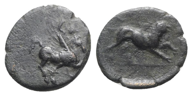 Akarnania, Leukas, c. 350-300 BC. Æ (19mm, 3.35g, 9h). Bellerophon on Pegasos fl...