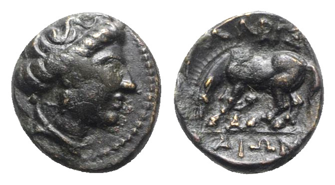 Thessaly, Larissa, c. 380-337 BC. Æ (14mm, 2.04g, 6h). Head of the nymph Larissa...