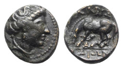 Thessaly, Larissa, c. 380-337 BC. Æ (14mm, 2.04g, 6h). Head of the nymph Larissa r. R/ Horse standing l., about to roll. BCD Thessaly II 391; HGC 4, 5...