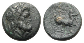 Thessaly, Magnetes, 2nd century BC. Æ Trichalkon (19mm, 7.04g, 12h). Laureate head of Zeus r. R/ The centaur Chiron advancing r., holding branch over ...