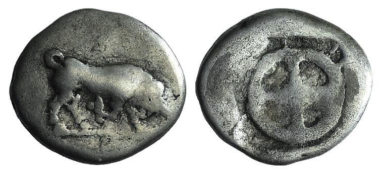Phliasia, Phlious, c. 430-420 BC. AR Drachm (18mm, 5.02g). Bull butting r. R/ Wh...