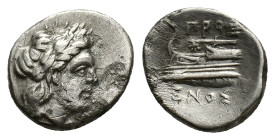 Bithynia, Kios, c. 350-300 BC. AR Hemidrachm (15,1 mm, 2,34 g). Proxenos, magistrate. Laureate head of Apollo right R/ Prow of galley left. SNG von Au...