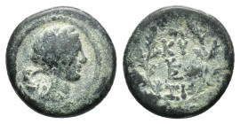Mysia, Kyzikos, c. 1st century BC. Æ (17,5 mm, 5,47 g). Head of Kore right, wearing wreath of corn R/ KY-ZI above and beneath monogram, monogram below...