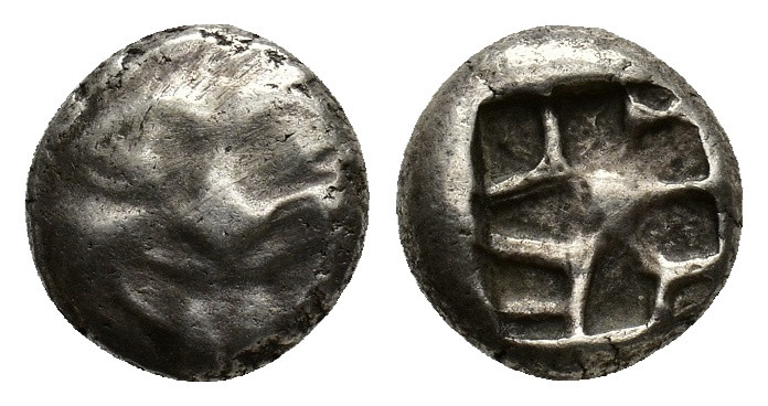 Mysia, Parion, 5th century BC. AR Drachm (11.5mm, 3.17g). Gorgoneion facing with...