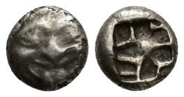 Mysia, Parion, 5th century BC. AR Drachm (11.5mm, 3.17g). Gorgoneion facing with protruding tongue. R/ Incuse punch of rough cruciform design. SNG BnF...