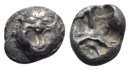Mysia, Parion, 5th century BC. AR Drachm (13mm, 3.83g). Gorgoneion facing with protruding tongue. R/ Incuse punch of rough cruciform design. SNG BnF 1...