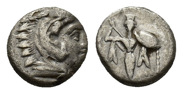 Mysia, Pergamon, c. 310-282 BC. AR Diobol (10mm, 1.17g). Head of Alexander as He...