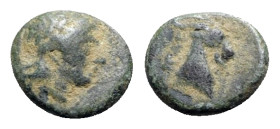 Aeolis, Aigai, 4th-3rd centuries BC. Æ (10.5mm, 1.39g, 12h). Laureate head of Apollo r. R/ Head of goat r. SNG Copenhagen 2; SNG von Aulock 1593. Gree...