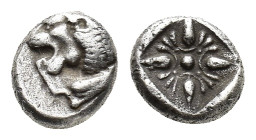 Ionia, Miletos, Late 6th-early 5th century BC. AR Diobol (7,8 mm, 1,25 g). Forepart of a lion to left, head turned to left R/ Stellate design within i...